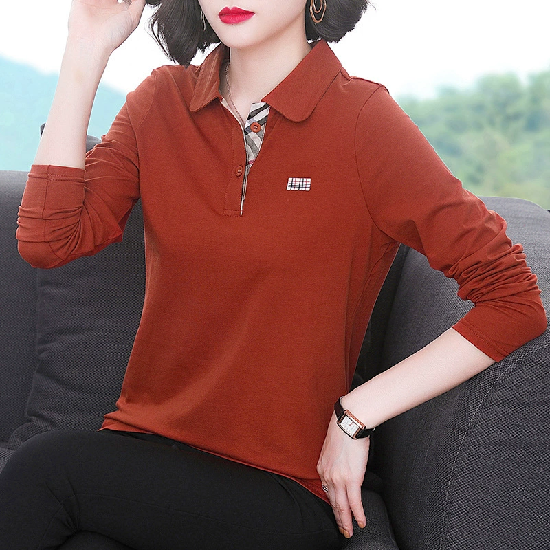 Футболка Женская с длинным рукавом 2023 Новое весенне-осеннее платье мама куртка свободный топ с отворотом