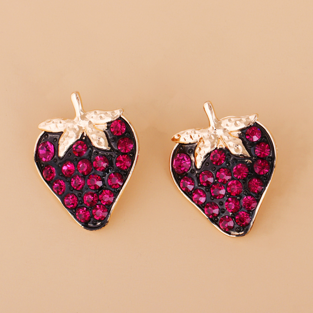 Fashion Full Diamond Black Strawberry Earrings display picture 2