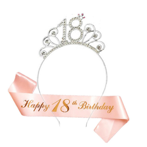 Amazon Party Birthday Crown Number Headband Etiquette Ribbon Rose Gold Birthday Birthday Strap Set