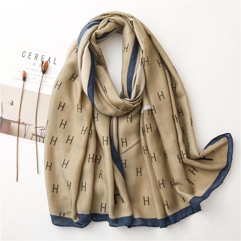 Letter Color Matching Spring And Autumn Seaside Shawl Scarf Dual-use display picture 26