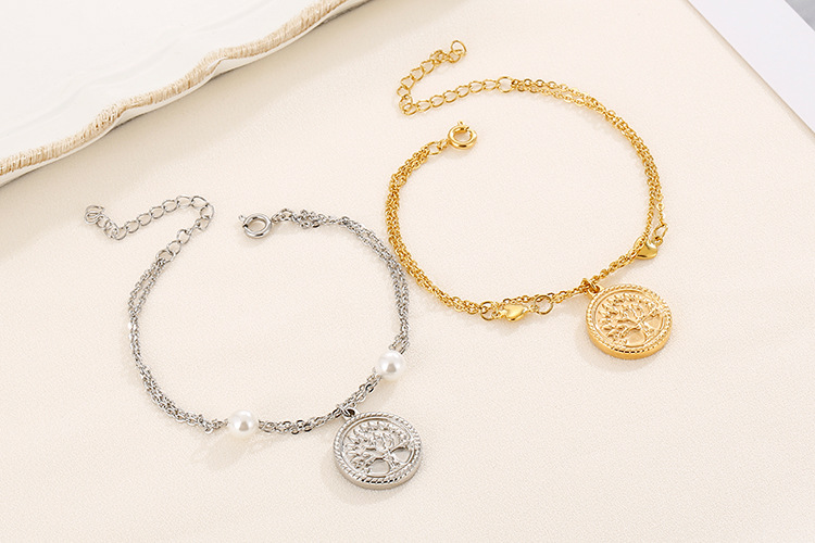 new tree pendent double-layer stainless steel bracelet necklace set wholesale Nihaojewelry