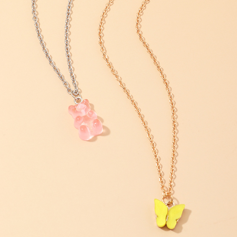 Fashion Jewelry Sweet And Cute Pink Bear Necklace Temperament Tide Butterfly Necklace Set Wholesale Nihaojewelry display picture 6