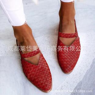 2022 summer new sandals foreign trade women's shoes flat shoes 40-43 large size shoes pointed woven women's shoes