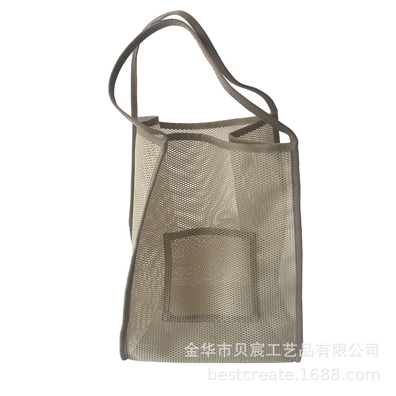 现货有侧手提网布袋ding制 可制单肩购物涤纶网包ding做没有拉链
