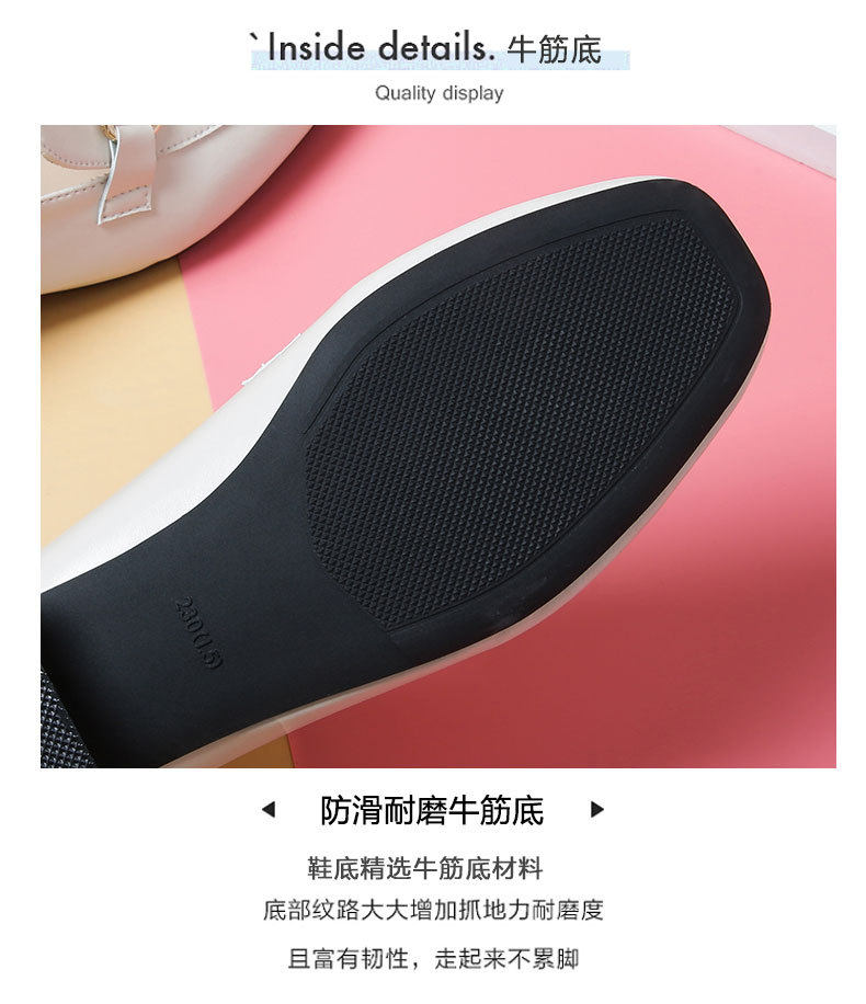 Giày lười nữ mũi vuông gót vuông 3–5 cm phối kim loại và đá trang trí, cỡ lớn — Màu mơ, Màu đen chi tiết 12