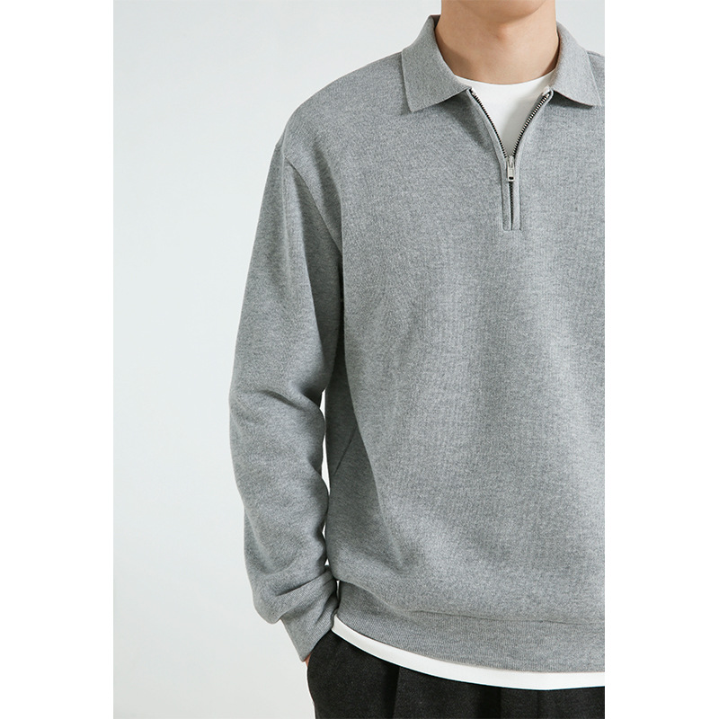 冬季加绒加厚长袖翻领T恤 纯色体恤衫英伦复古打底POLO衫卫衣男士