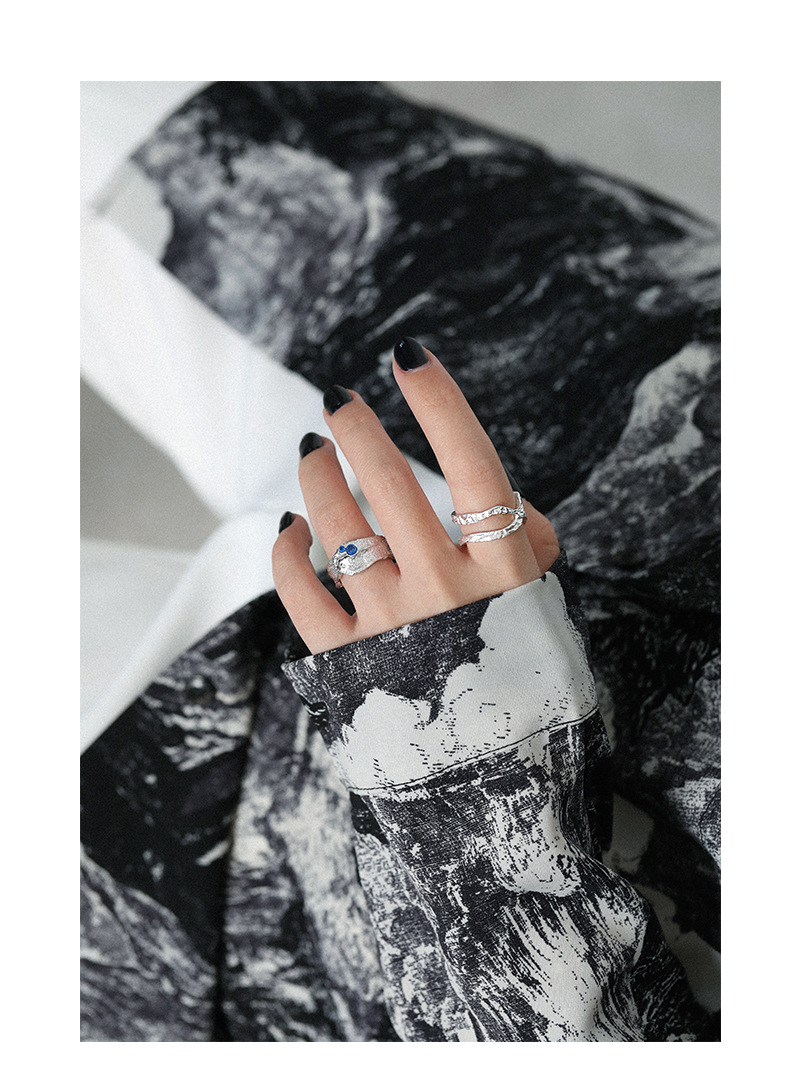 Korean Irregular Surface Zircon Sterling Silver Ring display picture 12