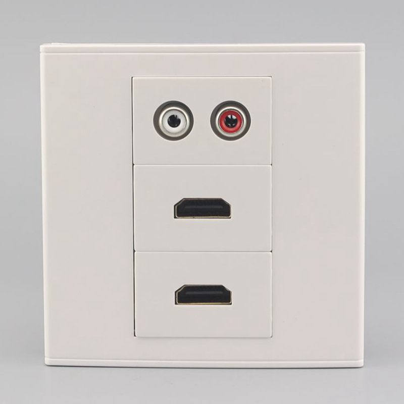 86型 2个HDMI高清+音频免焊直插对接面板 AV二孔莲花音频电脑插座