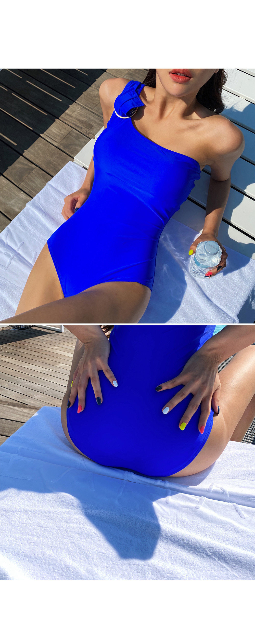 solid color one-shoulder conservative one-piece swimsuit NSHL4027