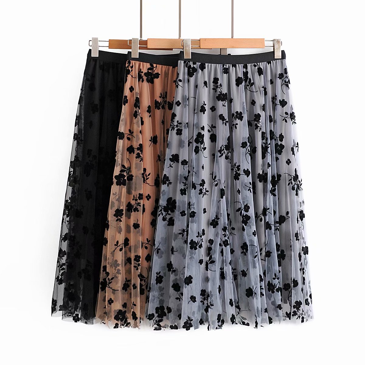 elastic waist mid-length skirt NSAM8819