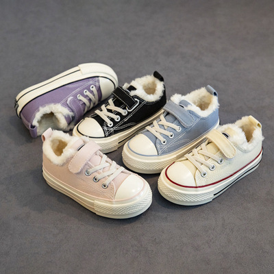 汤迷兔冬季2020新款儿童加绒帆布鞋基础款男女童舒适保暖板鞋棉鞋