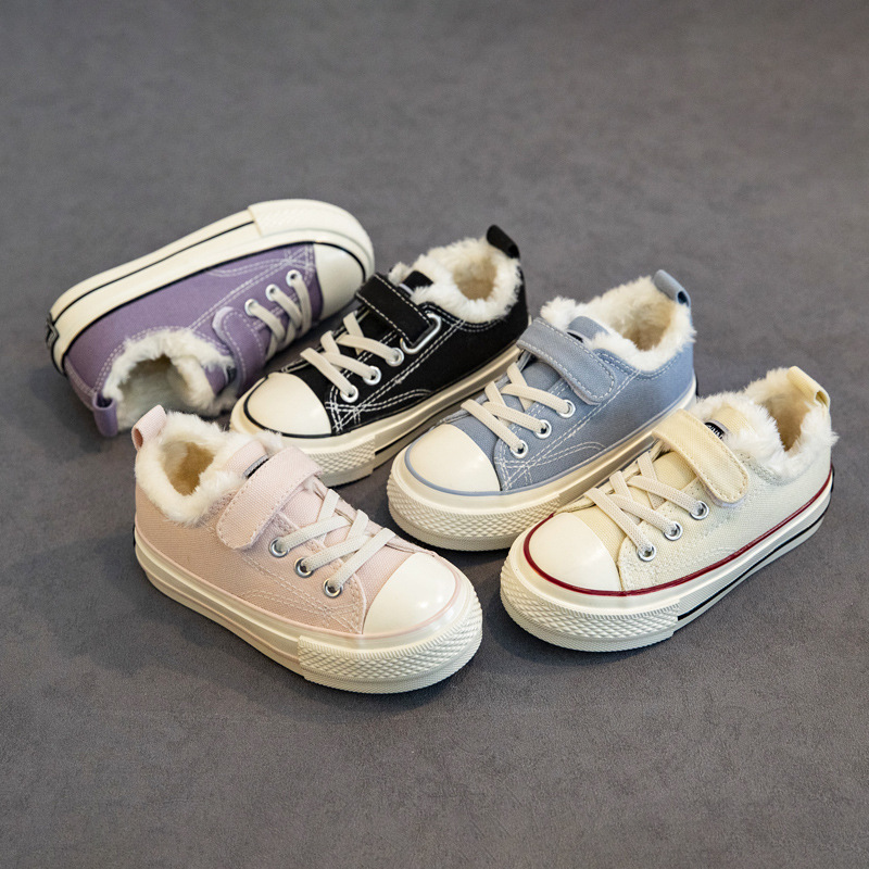 汤迷兔冬季2020新款儿童加绒帆布鞋基础款男女童舒适保暖板鞋棉鞋
