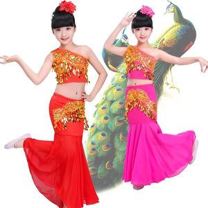 Children Dai dance costumes Girls peacock dance skirts Children fishtail skirt Belly dance costumes for kids
