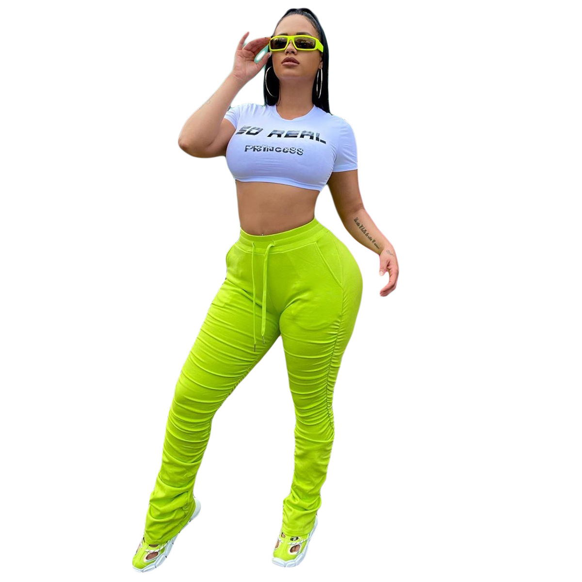 High-waisted Drawstring Pants - Yellow