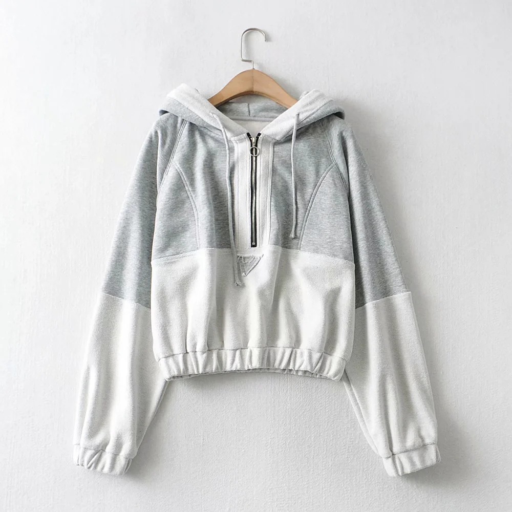 zipper hooded drawstring short sweatershirt NSHS24387