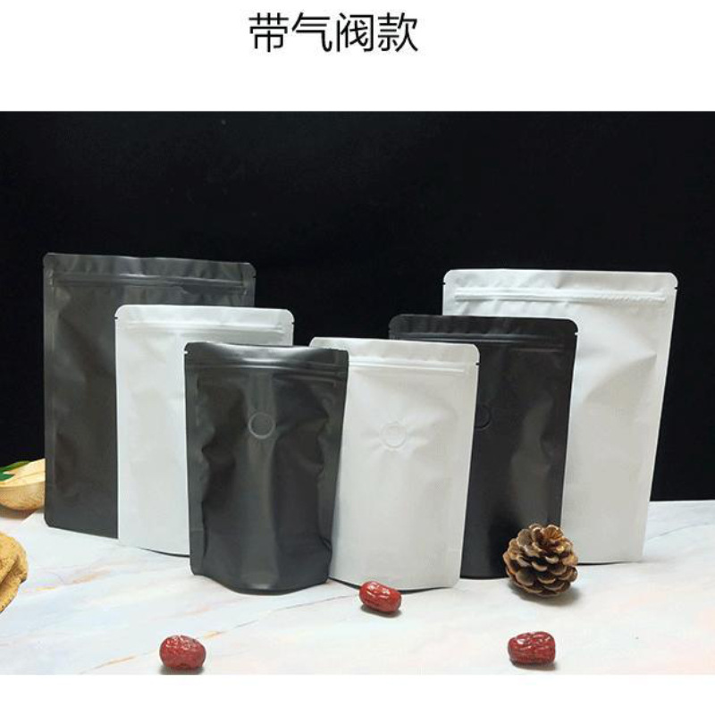 Bolsa de café con válvula unidireccional, autosellable, tipo stand-up, bolsa de té de aluminio, bolsa de embalaje para granos de café, sellada.