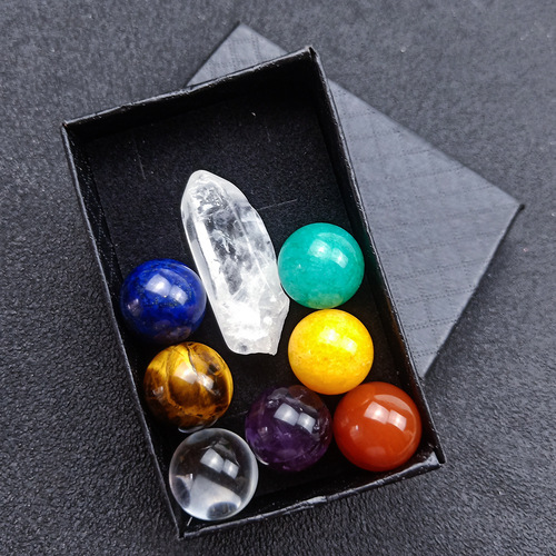 Natural Crystal Rainbow Stone 16mm Round Ball Set Ornament Hexagonal Column Combination Jade Christmas Gift Craft