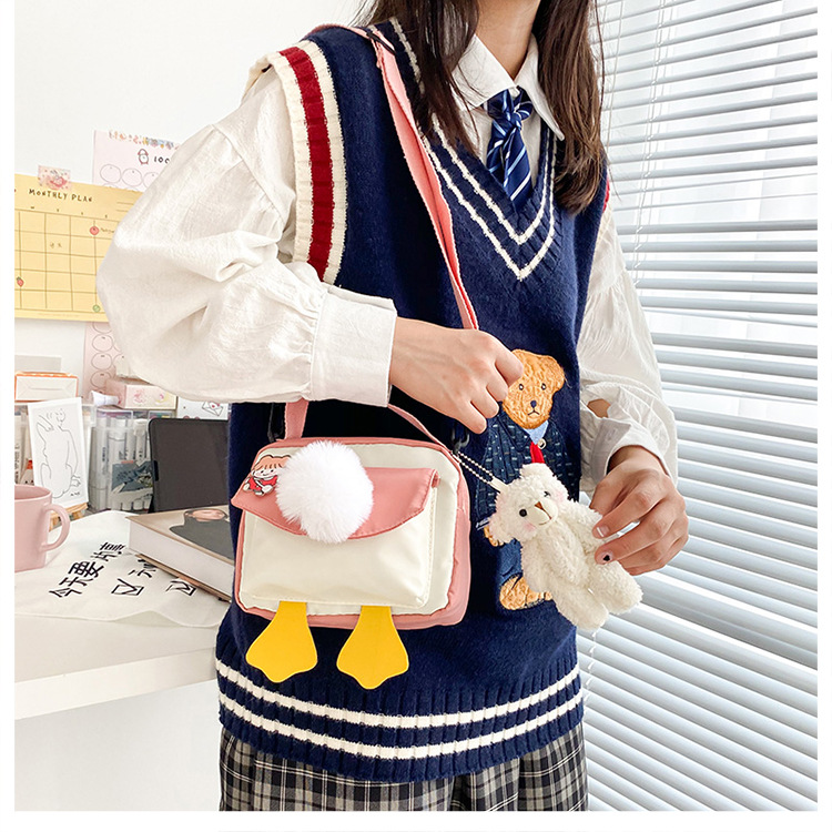 Creative and personalized duck-butted single-shoulder small square bag for women 2021 cross-border bag canvas mobile phone coin purse undefined