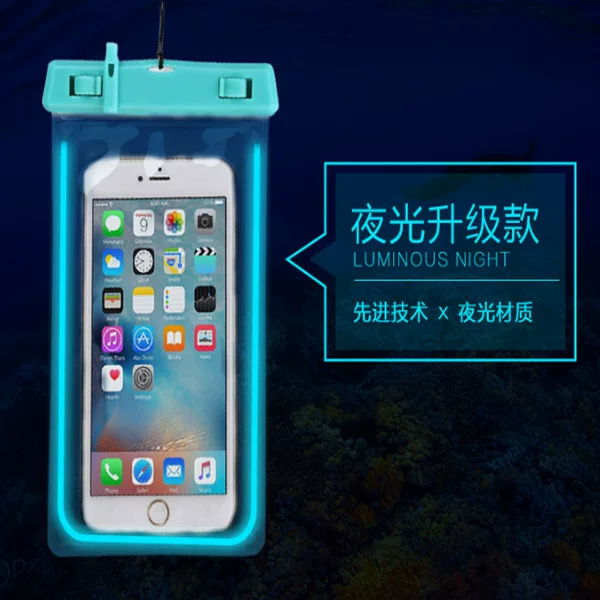 Luminous Mobile Phone Waterproof Bag, Transparent Touch-Screen Compatible Swimming and Rafting Bag, Cross-Border Life-Saving Whistle, Mobile Phone Bag, Splash-Proof and Water-Resistant