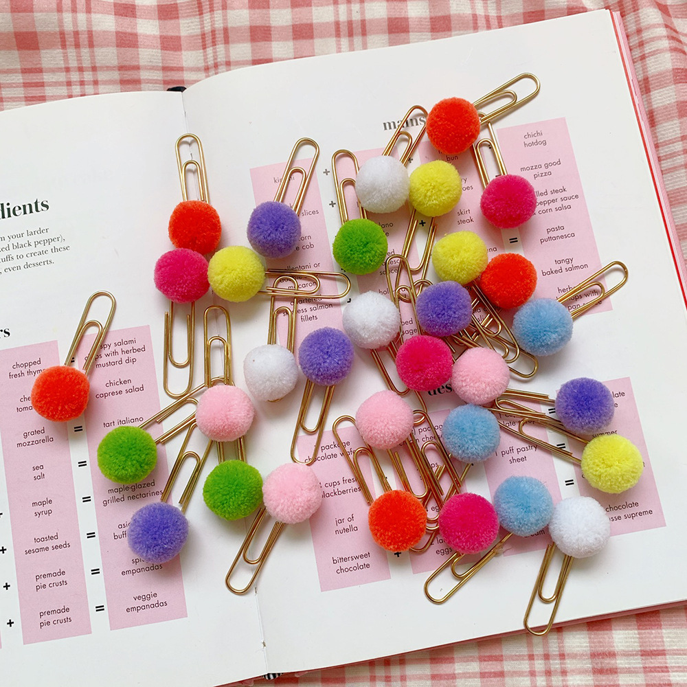 Japanese Cute Creative Metal Paper Clip Bookmark Color Candy Hairy Ball Pin Student Office Supplies Stationery display picture 4