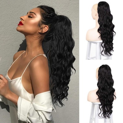 Wig African large curly wig ponytail hair extension for women Stretch net big wave wig ponytail hair synthetic fiber horsetail