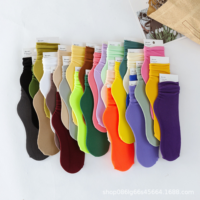 New Velvet Socks Women's Mid-length Socks Ice Ice Socks Candy Color Women's Stacked Socks Japanese Style Korean Style Summer Thin