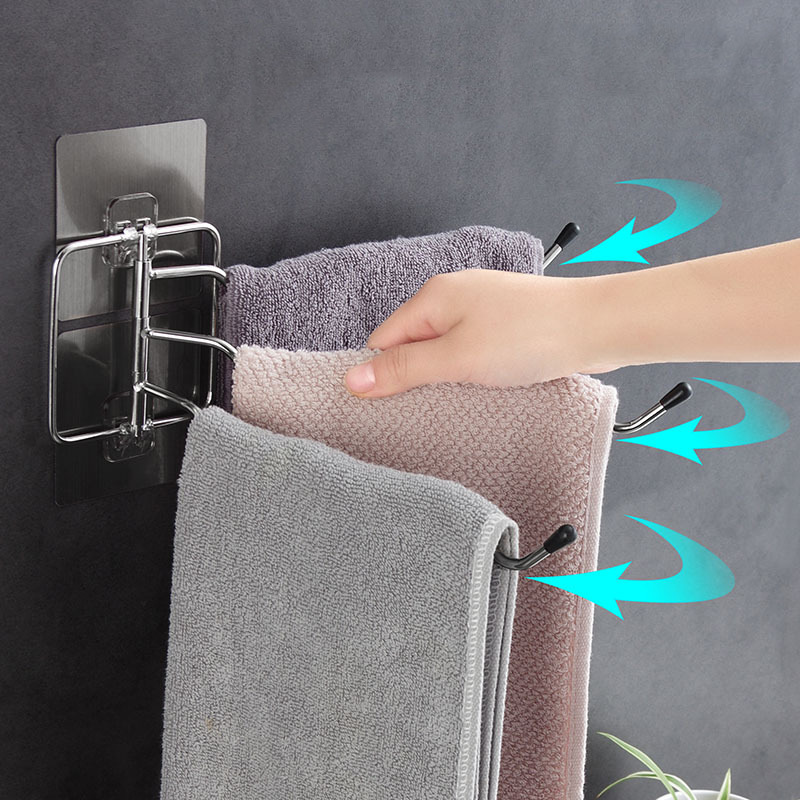Multi-bar Rotating Towel Rack Punch-free Rotating Rack Stainless Steel Bathroom Towel Rack display picture 3