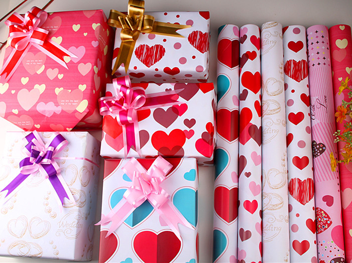 高档生日情人节送女生桃心礼物包装纸diy手工彩纸鲜花纸