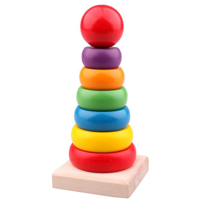 Wooden Rainbow Tower Stacked High Stacked Music Intelligence Set Tower Ring Wooden Product Children's Early Education Educational Toys