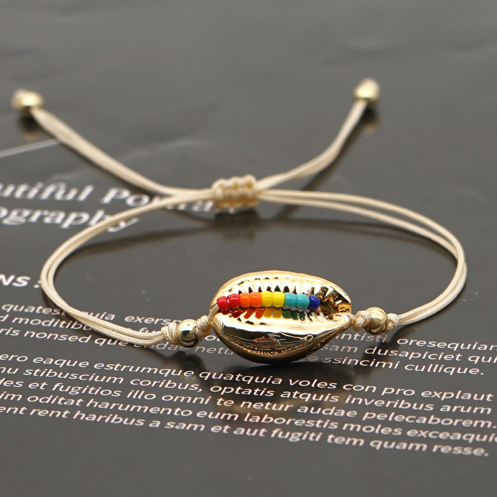 Fashion Niche Fashion Beach Style Rainbow Rice Bead Woven Natural Shell Bracelet For Women display picture 3