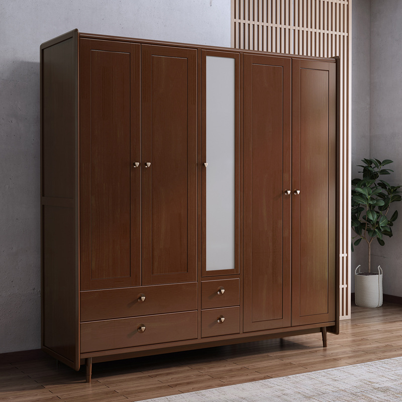 Armario de madera maciza armario de cinco puertas Armario de armario nórdico Armario de combinación Armario de ropa de madera Armario de dormitorio image 3