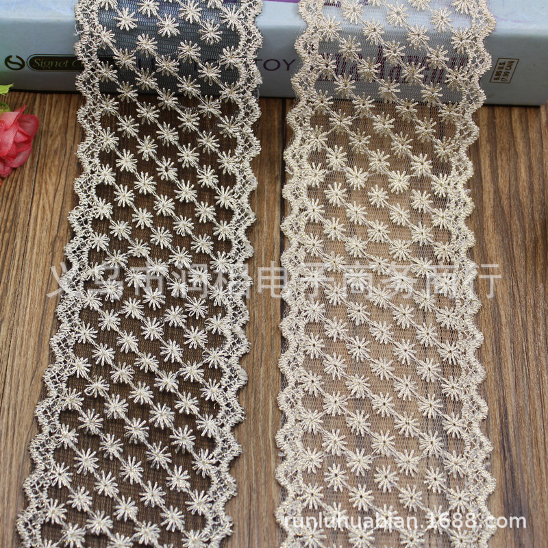 厂家直销现货7.8CM复合金丝线蕾丝网纱花边 头箍DIY辅料