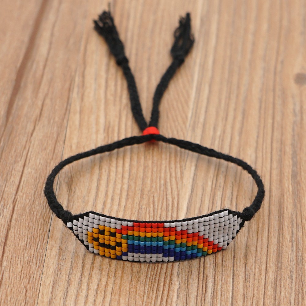 Woven Smiley Rainbow Bohemian Beaded Bracelet display picture 2