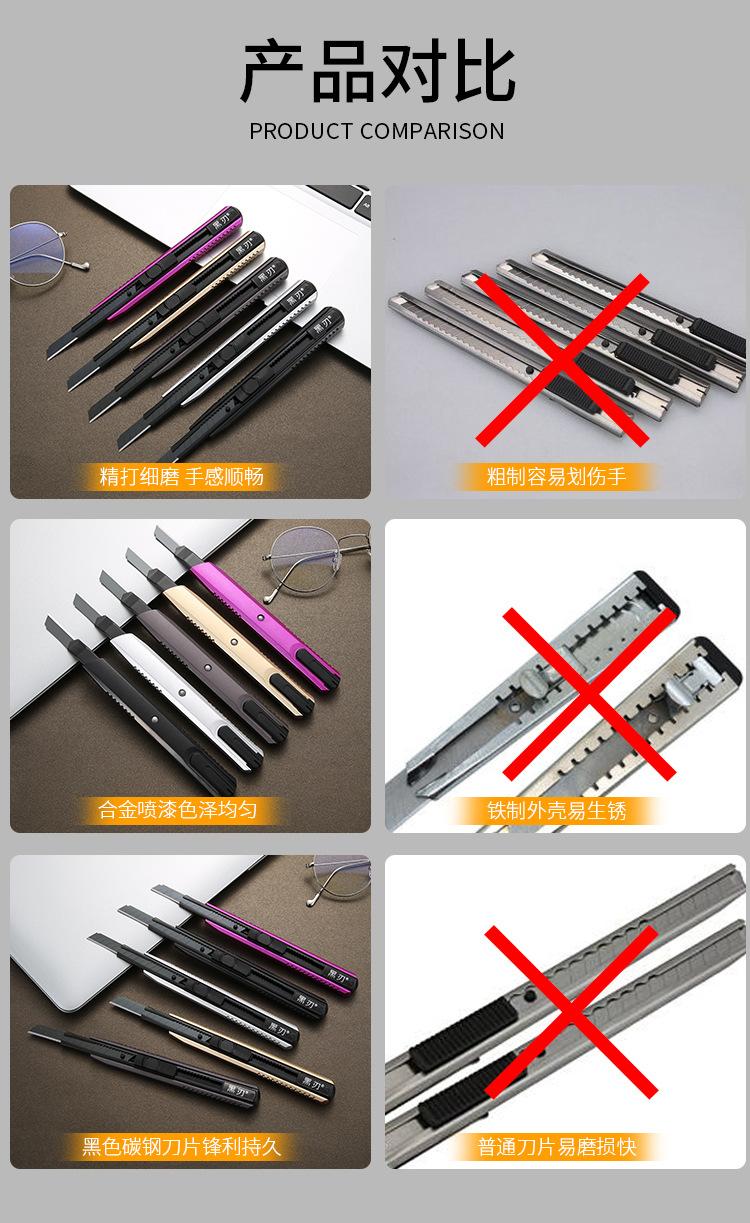 黑刃美工刀 小号美工刀 恒得信 快递刀裁纸刀 壁纸刀刀片详情4