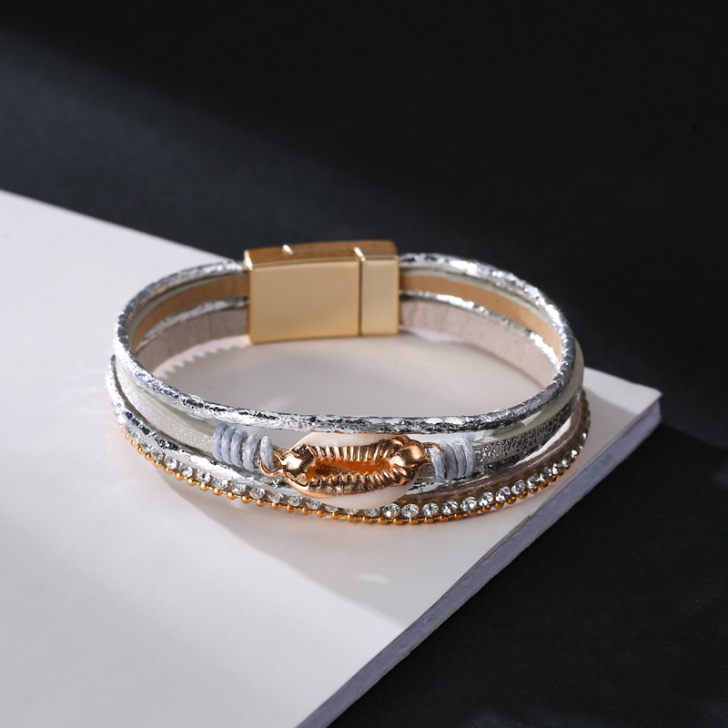 Fashion Pu Leather Diamond Conch Decorative Bracelet display picture 11