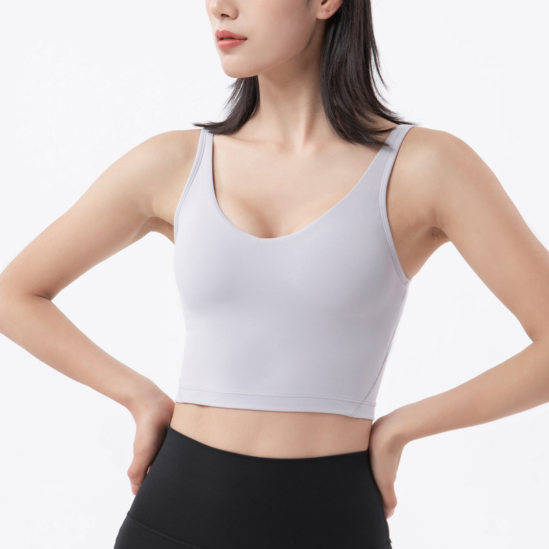 2022 nuevo desnudo empuja hacia arriba a prueba de golpes chaleco deportivo mujeres con cuello en V belleza espalda Fitness correr yoga chaleco sujetador