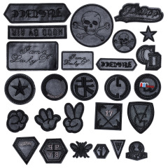 PU Black Leather Patching Cloth Adhesive Material Badge Small Size Embroidery Down Coat Denim Leather Clothes Pants Patch Adhesive 