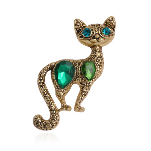 New retro simple personalized animal series brooch, fashionable European and American electroplated antique gold versatile kitten corsage