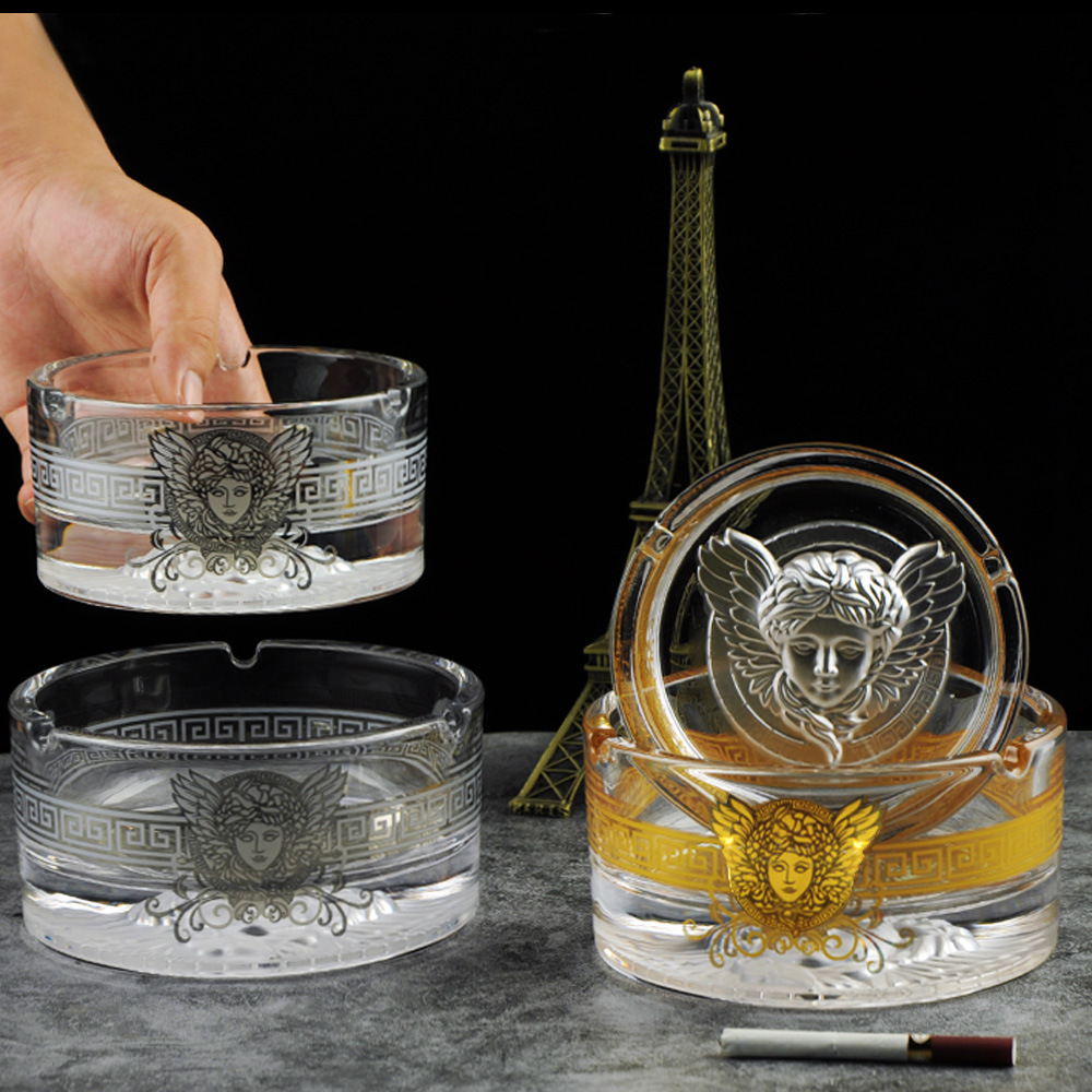 欧式轻奢高档创意个性潮流家用客厅酒店真金水晶玻璃工艺品烟灰缸