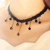 Short black woven crystal with tassels, necklace, choker, decorations