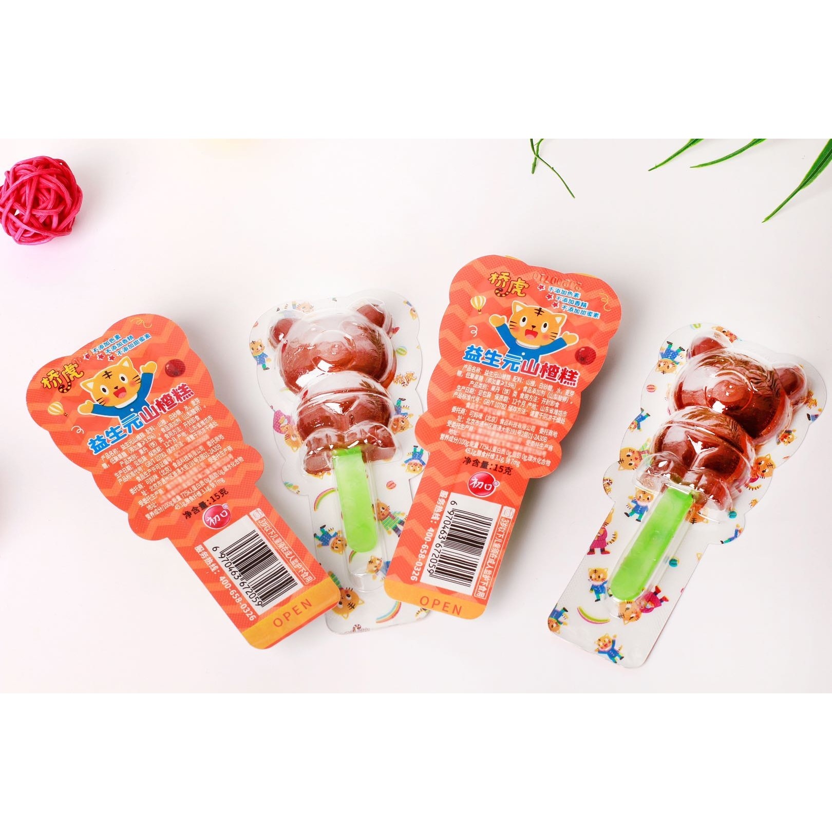 Bridge Tiger Probiotic Hawthorn Pudding Kung Fu Hawthorn Roll Dried Fruit Skin Teddy Bear Children's Leisure Snack 15g*36 Pieces