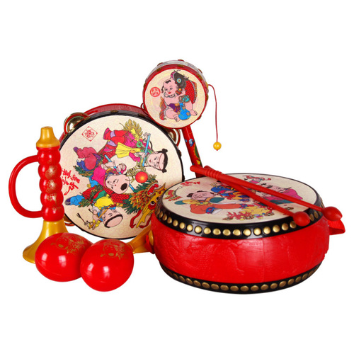 Baby Rattles Toy Set for 0-1 Year Old Hand-Crank Drum Classic Nostalgic Early Education and Intellectual Development Toy