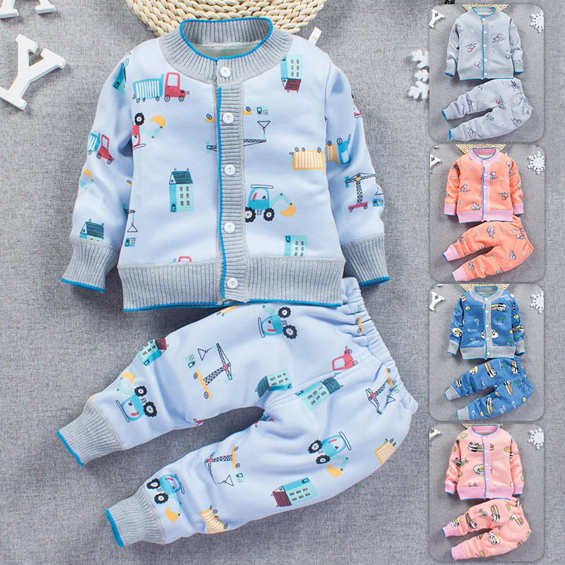 children suit men and women Jinsirong Cardigan suit baby Autumn Infants Western style Plush thickening Two piece set