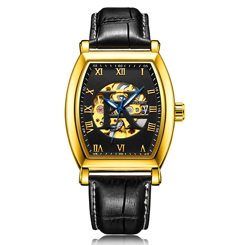 Ogulas K Reloj mecánico automático para hombre hollow-out transparent bottom Belt reloj automático reloj 5002B