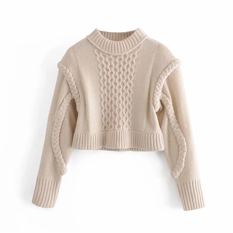 twist knitted round neck sweater NSAC17935