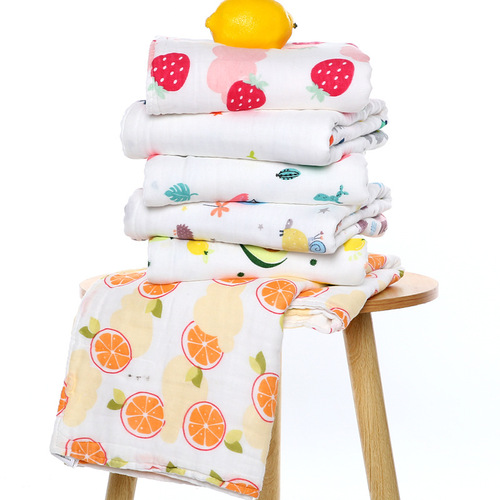 Pure Cotton Class A Products: High-Density 6-Layer Gauze Baby Quilt, Infant Blanket, Newborn Bubble Yarn Bath Towel with Baby-Print Designs