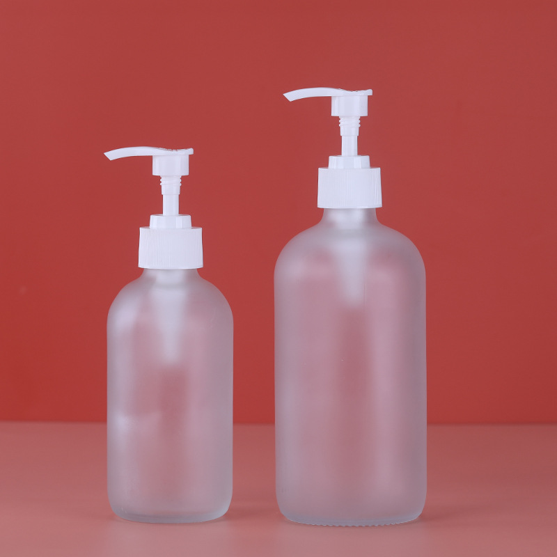 250ml botella de Boston esmerilado 8oz botella de desinfectante de manos de vidrio transparente 500ml botella de loción negra 16oz sub-embalaje