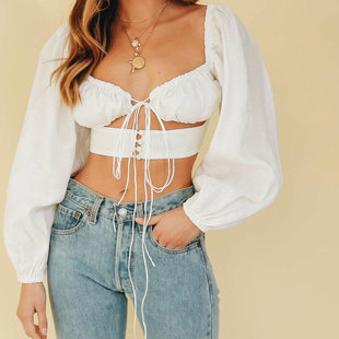 Sexy Hollow Top Half High Neck Cropped Short Long-Sleeved Chest Wrapped T-Shirt NSAG7311