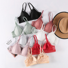 One-piece underwear women's wire-free bra Big breasts appear smaller Sexy triangle cup sling lace push-up bra