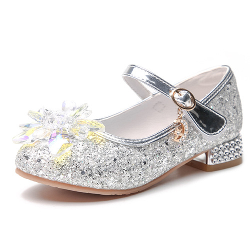 Frozen Princess Shoes  Autumn New Rhinestone Shoes Velcro Sequin Children's Shoes Low Heels Dropshipping